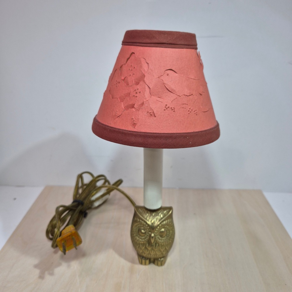 Vintage Brass Owl Accent Lamp Mid Century Modern with Cut Out Bird Paper Shade